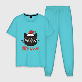 Мужская пижама хлопок с принтом Meow   Christmas в Кировске, 100% хлопок | брюки и футболка прямого кроя, без карманов, на брюках мягкая резинка на поясе и по низу штанин
 | 