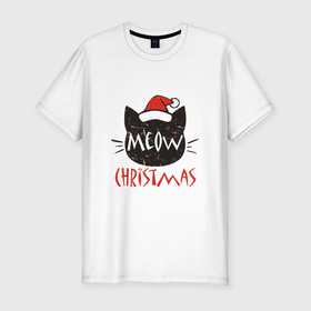 Мужская футболка хлопок Slim с принтом Meow   Christmas в Кировске, 92% хлопок, 8% лайкра | приталенный силуэт, круглый вырез ворота, длина до линии бедра, короткий рукав | 