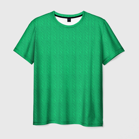 Мужская футболка 3D с принтом Зеленый вязаный свитер в Новосибирске, 100% полиэфир | прямой крой, круглый вырез горловины, длина до линии бедер | 