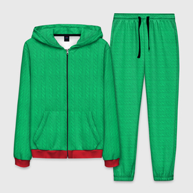 Мужской костюм 3D с принтом Зеленый вязаный свитер в Новосибирске, 100% полиэстер | Манжеты и пояс оформлены тканевой резинкой, двухслойный капюшон со шнурком для регулировки, карманы спереди | 