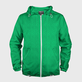 Мужская ветровка 3D с принтом Зеленый вязаный свитер в Новосибирске, 100% полиэстер | подол и капюшон оформлены резинкой с фиксаторами, два кармана без застежек по бокам, один потайной карман на груди | 