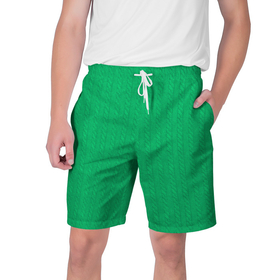 Мужские шорты 3D с принтом Зеленый вязаный свитер ,  полиэстер 100% | прямой крой, два кармана без застежек по бокам. Мягкая трикотажная резинка на поясе, внутри которой широкие завязки. Длина чуть выше колен | Тематика изображения на принте: 