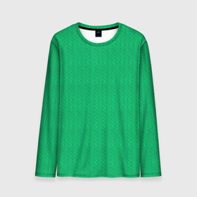 Мужской лонгслив 3D с принтом Зеленый вязаный свитер в Тюмени, 100% полиэстер | длинные рукава, круглый вырез горловины, полуприлегающий силуэт | 