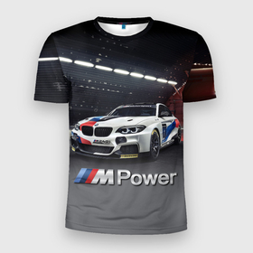 Мужская футболка 3D Slim с принтом BMW M 240 i Racing   Motorsport   M Power в Екатеринбурге, 100% полиэстер с улучшенными характеристиками | приталенный силуэт, круглая горловина, широкие плечи, сужается к линии бедра | 