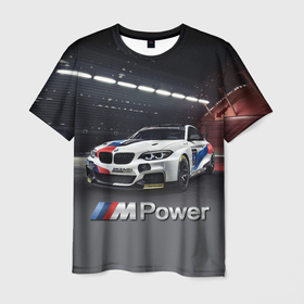 Мужская футболка 3D с принтом BMW M 240 i Racing   Motorsport   M Power в Кировске, 100% полиэфир | прямой крой, круглый вырез горловины, длина до линии бедер | 