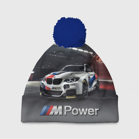 Шапка 3D c помпоном с принтом BMW M 240 i Racing   Motorsport   M Power в Тюмени, 100% полиэстер | универсальный размер, печать по всей поверхности изделия | 