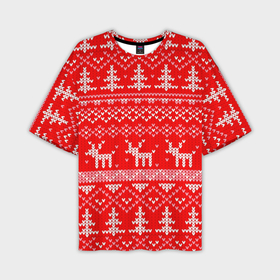 Мужская футболка OVERSIZE 3D с принтом Рождественский красный свитер с оленями ,  |  | 