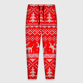 Мужские брюки 3D с принтом Рождественский красный свитер с оленями в Петрозаводске, 100% полиэстер | манжеты по низу, эластичный пояс регулируется шнурком, по бокам два кармана без застежек, внутренняя часть кармана из мелкой сетки | Тематика изображения на принте: 