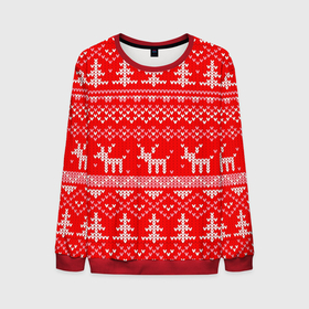 Мужской свитшот 3D с принтом Рождественский красный свитер с оленями в Санкт-Петербурге, 100% полиэстер с мягким внутренним слоем | круглый вырез горловины, мягкая резинка на манжетах и поясе, свободная посадка по фигуре | 
