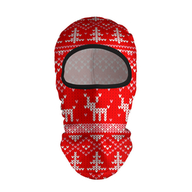 Балаклава 3D с принтом Рождественский красный свитер с оленями в городе Новоалтайск, 100% полиэстер, ткань с особыми свойствами — Activecool | плотность 150–180 г/м2; хорошо тянется, но при этом сохраняет форму. Закрывает шею, вокруг отверстия для глаз кайма. Единый размер | 