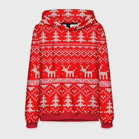 Мужская толстовка 3D с принтом Рождественский красный свитер с оленями в Санкт-Петербурге, 100% полиэстер | двухслойный капюшон со шнурком для регулировки, мягкие манжеты на рукавах и по низу толстовки, спереди карман-кенгуру с мягким внутренним слоем. | 