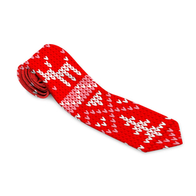 Галстук 3D с принтом Рождественский красный свитер с оленями в Кировске, 100% полиэстер | Длина 148 см; Плотность 150-180 г/м2 | 
