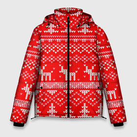 Мужская зимняя куртка 3D с принтом Рождественский красный свитер с оленями в Новосибирске, верх — 100% полиэстер; подкладка — 100% полиэстер; утеплитель — 100% полиэстер | длина ниже бедра, свободный силуэт Оверсайз. Есть воротник-стойка, отстегивающийся капюшон и ветрозащитная планка. 

Боковые карманы с листочкой на кнопках и внутренний карман на молнии. | 