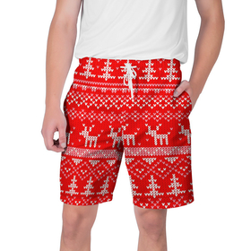 Мужские шорты 3D с принтом Рождественский красный свитер с оленями в Кировске,  полиэстер 100% | прямой крой, два кармана без застежек по бокам. Мягкая трикотажная резинка на поясе, внутри которой широкие завязки. Длина чуть выше колен | 