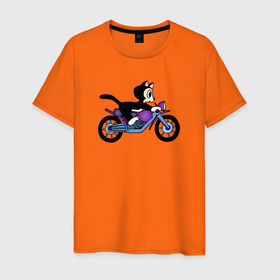 Мужская футболка хлопок с принтом Котенок едет на мотоцикле , 100% хлопок | прямой крой, круглый вырез горловины, длина до линии бедер, слегка спущенное плечо. | 
