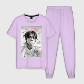 Мужская пижама хлопок с принтом Lee Know Stray Kids в Тюмени, 100% хлопок | брюки и футболка прямого кроя, без карманов, на брюках мягкая резинка на поясе и по низу штанин
 | 