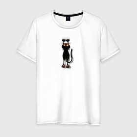 Мужская футболка хлопок с принтом Кошка царапка в Санкт-Петербурге, 100% хлопок | прямой крой, круглый вырез горловины, длина до линии бедер, слегка спущенное плечо. | 
