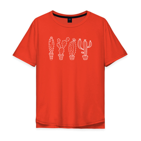 Мужская футболка хлопок Oversize с принтом Кактусы в горшочках в Кировске, 100% хлопок | свободный крой, круглый ворот, “спинка” длиннее передней части | 