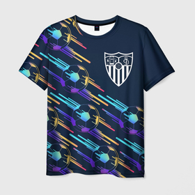 Мужская футболка 3D с принтом Sevilla градиентные мячи в Курске, 100% полиэфир | прямой крой, круглый вырез горловины, длина до линии бедер | 