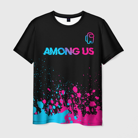 Мужская футболка 3D с принтом Among Us   neon gradient: символ сверху в Курске, 100% полиэфир | прямой крой, круглый вырез горловины, длина до линии бедер | 