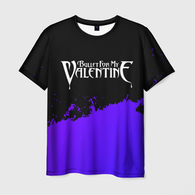 Мужская футболка 3D с принтом Bullet For My Valentine purple grunge в Екатеринбурге, 100% полиэфир | прямой крой, круглый вырез горловины, длина до линии бедер | 