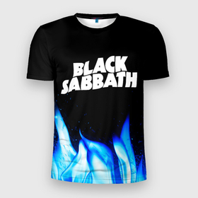 Мужская футболка 3D Slim с принтом Black Sabbath blue fire в Кировске, 100% полиэстер с улучшенными характеристиками | приталенный силуэт, круглая горловина, широкие плечи, сужается к линии бедра | 