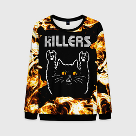 Мужской свитшот 3D с принтом The Killers рок кот и огонь в Петрозаводске, 100% полиэстер с мягким внутренним слоем | круглый вырез горловины, мягкая резинка на манжетах и поясе, свободная посадка по фигуре | 