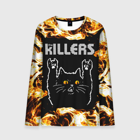 Мужской лонгслив 3D с принтом The Killers рок кот и огонь в Петрозаводске, 100% полиэстер | длинные рукава, круглый вырез горловины, полуприлегающий силуэт | 