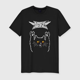Мужская футболка хлопок Slim с принтом Babymetal rock cat в Екатеринбурге, 92% хлопок, 8% лайкра | приталенный силуэт, круглый вырез ворота, длина до линии бедра, короткий рукав | 