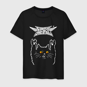 Мужская футболка хлопок с принтом Babymetal rock cat в Новосибирске, 100% хлопок | прямой крой, круглый вырез горловины, длина до линии бедер, слегка спущенное плечо. | 