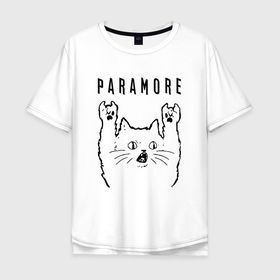 Мужская футболка хлопок Oversize с принтом Paramore   rock cat в Санкт-Петербурге, 100% хлопок | свободный крой, круглый ворот, “спинка” длиннее передней части | Тематика изображения на принте: 