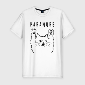 Мужская футболка хлопок Slim с принтом Paramore   rock cat в Санкт-Петербурге, 92% хлопок, 8% лайкра | приталенный силуэт, круглый вырез ворота, длина до линии бедра, короткий рукав | Тематика изображения на принте: 