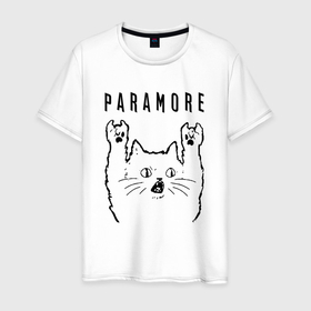 Мужская футболка хлопок с принтом Paramore   rock cat в Санкт-Петербурге, 100% хлопок | прямой крой, круглый вырез горловины, длина до линии бедер, слегка спущенное плечо. | 