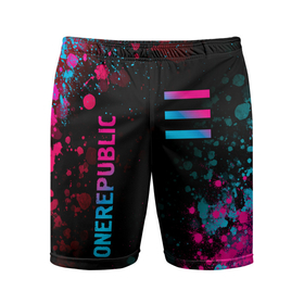 Мужские шорты спортивные с принтом OneRepublic   neon gradient: надпись, символ ,  |  | 