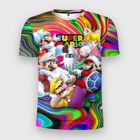 Мужская футболка 3D Slim с принтом Super Mario   Gaming aesthetics   Collage в Белгороде, 100% полиэстер с улучшенными характеристиками | приталенный силуэт, круглая горловина, широкие плечи, сужается к линии бедра | 