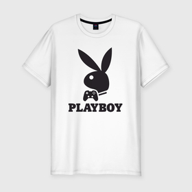Мужская футболка хлопок Slim с принтом Playboy   Игровой джостик , 92% хлопок, 8% лайкра | приталенный силуэт, круглый вырез ворота, длина до линии бедра, короткий рукав | Тематика изображения на принте: 