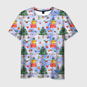 Мужская футболка 3D с принтом Новый год   елки и подарки , 100% полиэфир | прямой крой, круглый вырез горловины, длина до линии бедер | 