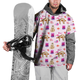 Накидка на куртку 3D с принтом Сонный ленивец с подушками в Петрозаводске, 100% полиэстер |  | Тематика изображения на принте: 