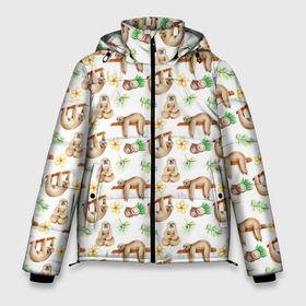 Мужская зимняя куртка 3D с принтом Ленивцы  паттерн в Тюмени, верх — 100% полиэстер; подкладка — 100% полиэстер; утеплитель — 100% полиэстер | длина ниже бедра, свободный силуэт Оверсайз. Есть воротник-стойка, отстегивающийся капюшон и ветрозащитная планка. 

Боковые карманы с листочкой на кнопках и внутренний карман на молнии. | Тематика изображения на принте: 
