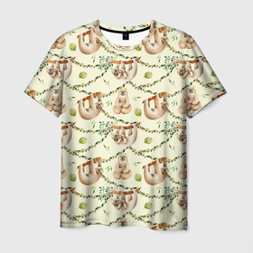 Мужская футболка 3D с принтом Ленивцы висят на лианах в Петрозаводске, 100% полиэфир | прямой крой, круглый вырез горловины, длина до линии бедер | 