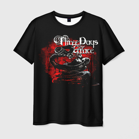 Мужская футболка 3D с принтом Three Days Grace змея и ворон в Курске, 100% полиэфир | прямой крой, круглый вырез горловины, длина до линии бедер | Тематика изображения на принте: 