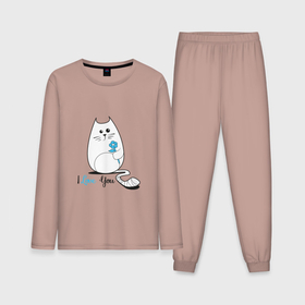 Мужская пижама хлопок (с лонгсливом) с принтом Lovely cat в Курске,  |  | Тематика изображения на принте: 