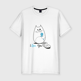 Мужская футболка хлопок Slim с принтом Lovely cat в Курске, 92% хлопок, 8% лайкра | приталенный силуэт, круглый вырез ворота, длина до линии бедра, короткий рукав | Тематика изображения на принте: 
