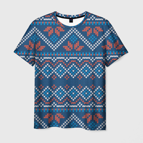 Мужская футболка 3D с принтом Зимний вязанный  стиль в Новосибирске, 100% полиэфир | прямой крой, круглый вырез горловины, длина до линии бедер | 