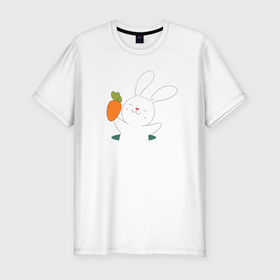 Мужская футболка хлопок Slim с принтом Зайка с  морковкой в Кировске, 92% хлопок, 8% лайкра | приталенный силуэт, круглый вырез ворота, длина до линии бедра, короткий рукав | Тематика изображения на принте: 