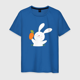 Мужская футболка хлопок с принтом Зайка с  морковкой в Петрозаводске, 100% хлопок | прямой крой, круглый вырез горловины, длина до линии бедер, слегка спущенное плечо. | 