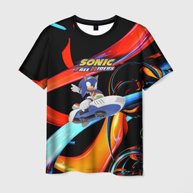 Мужская футболка 3D с принтом Sonic Free Riders   Hedgehog в Курске, 100% полиэфир | прямой крой, круглый вырез горловины, длина до линии бедер | 
