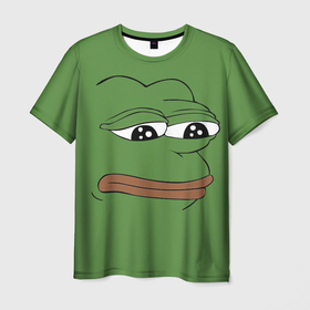 Мужская футболка 3D с принтом Лягушонок Pepe грустит в Тюмени, 100% полиэфир | прямой крой, круглый вырез горловины, длина до линии бедер | 