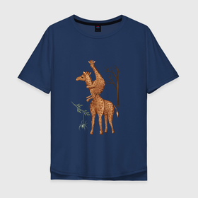 Мужская футболка хлопок Oversize с принтом Жирафы и паук в Кировске, 100% хлопок | свободный крой, круглый ворот, “спинка” длиннее передней части | 