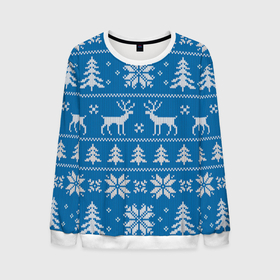 Мужской свитшот 3D с принтом Рождественский синий свитер с оленями в Санкт-Петербурге, 100% полиэстер с мягким внутренним слоем | круглый вырез горловины, мягкая резинка на манжетах и поясе, свободная посадка по фигуре | 